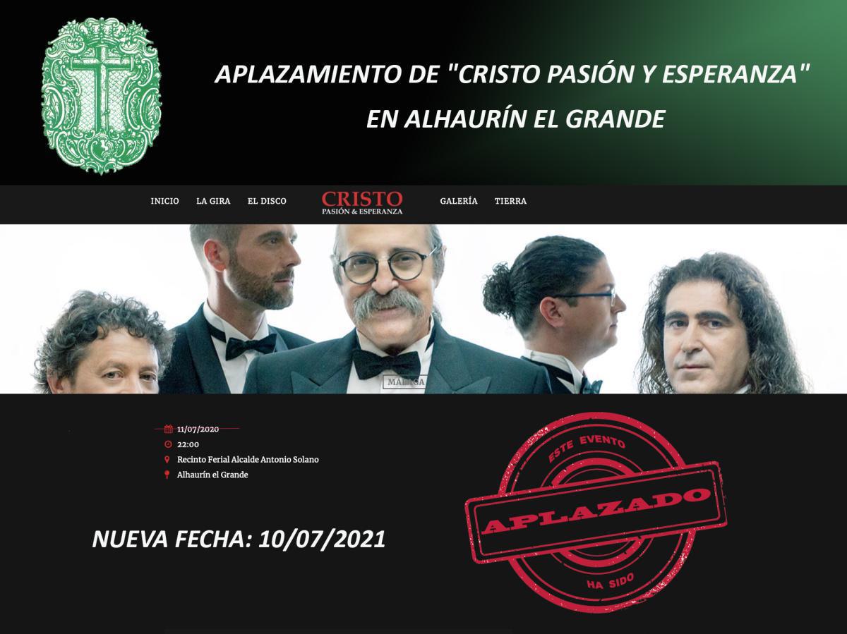 APLAZAMIENTO DE "CRISTO PASIÓN Y ESPERANZA" EN ALHAURÍN EL GRANDE APLAZAMIENTO DE "CRISTO PASIÓN Y ESPERANZA" EN ALHAURÍN EL GRANDE