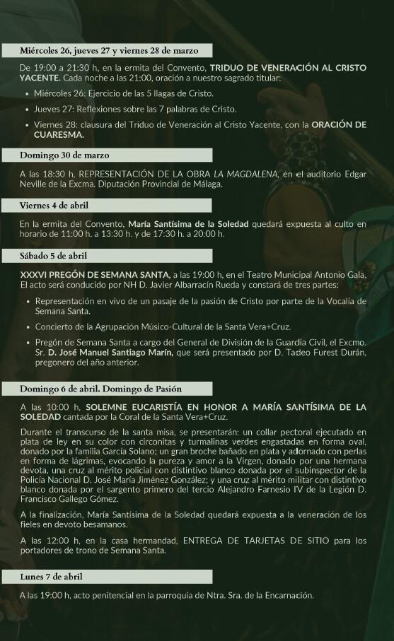 Semana Santa 2025. Programa de actos y cultos. 