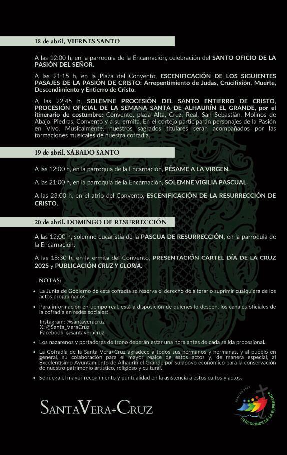 Semana Santa 2025. Programa de actos y cultos. Semana Santa 2025. Programa de actos y cultos.