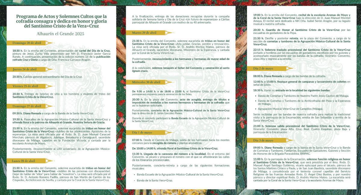 Día de la Cruz 2025. Programa de actos y solemnes cultos.