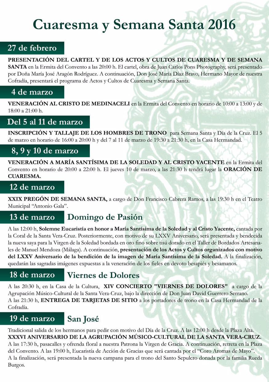 Programa de actos y cultos de Semana Santa 2016 Programa de actos y cultos de Semana Santa 2016