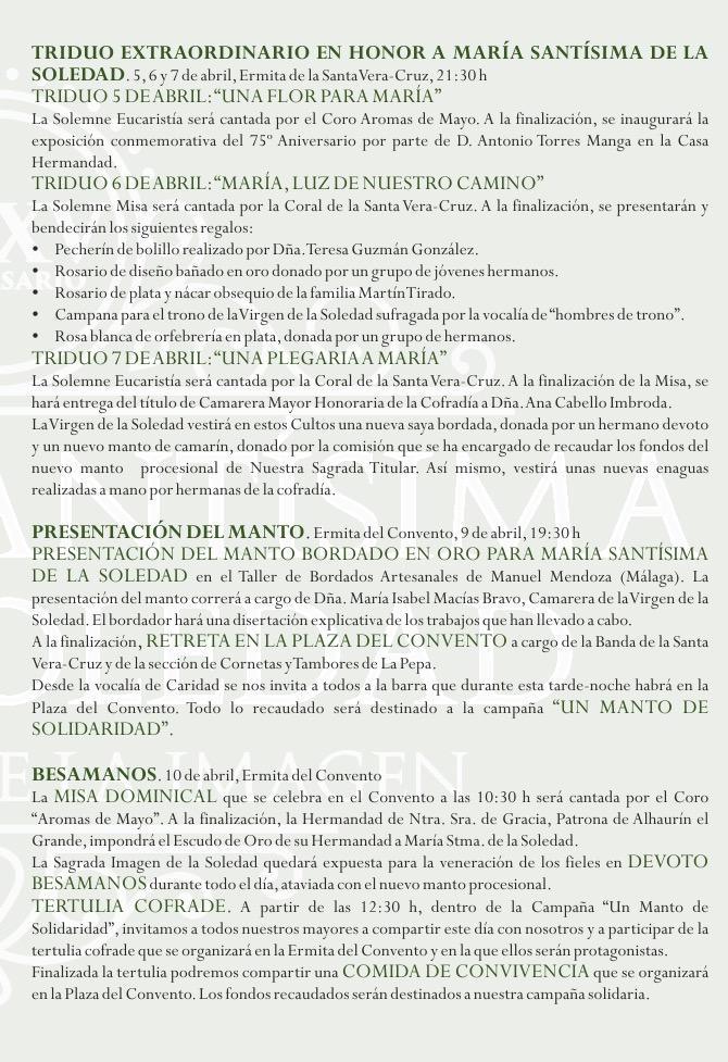 Programa de actos 75 Aniversario de la Soledad Programa de actos 75 Aniversario de la Soledad