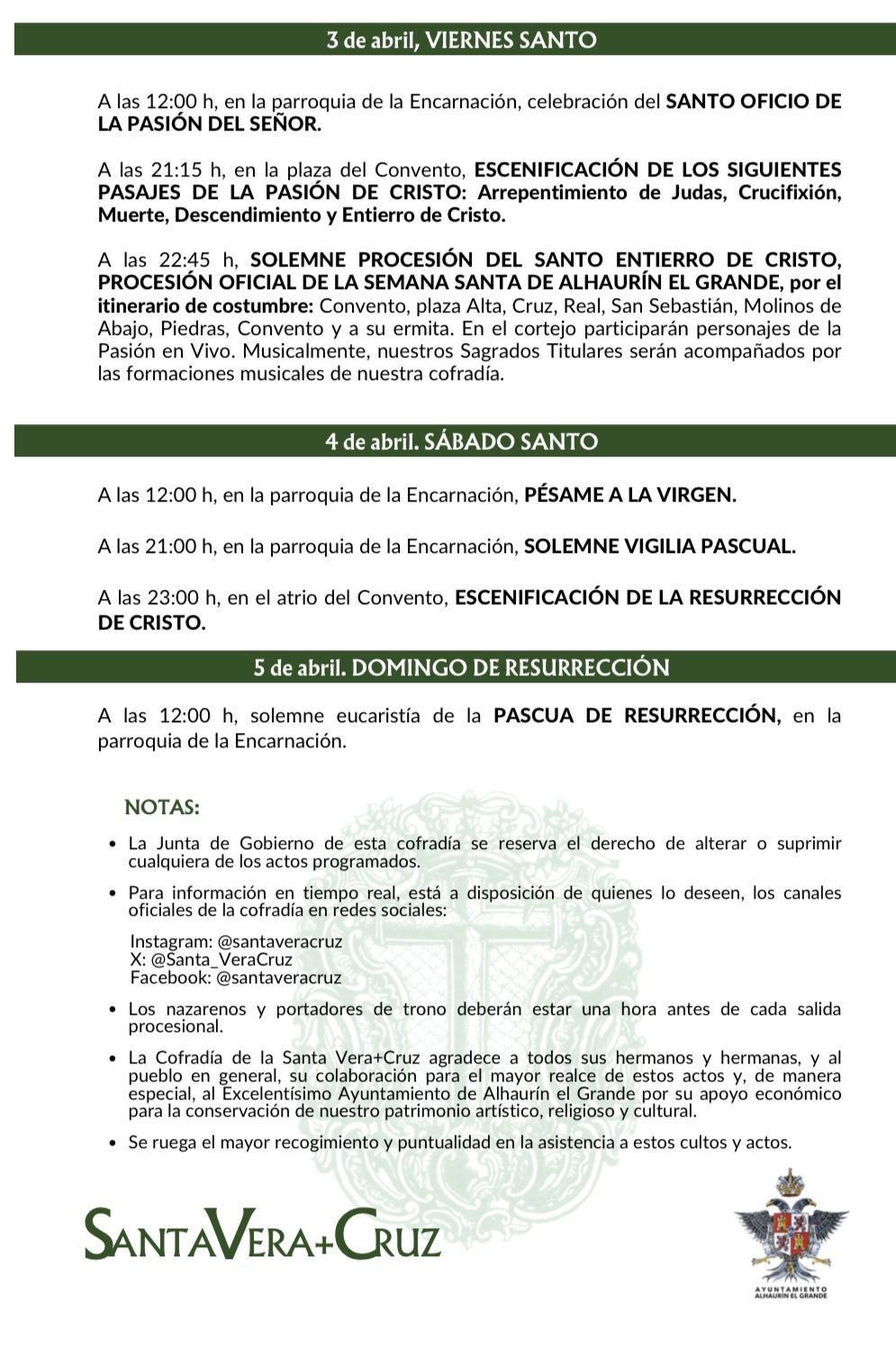 Semana Santa 2026. Programa de actos y cultos. Semana Santa 2026. Programa de actos y cultos.