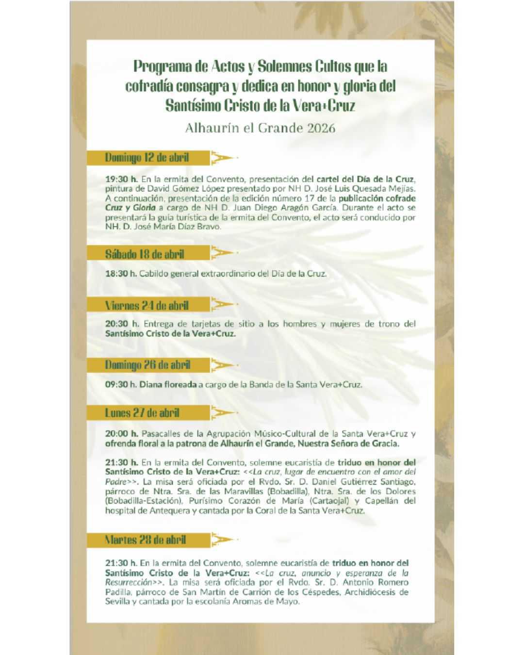 Día de la Cruz 2026. Programa de actos y solemnes cultos. Día de la Cruz 2026. Programa de actos y solemnes cultos.