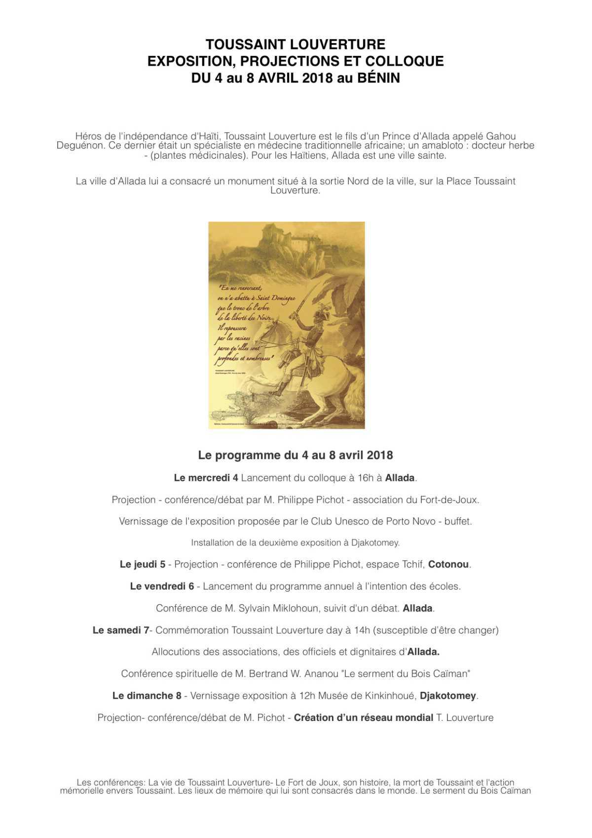 Toussaint Louverture Day à Allada le 7 avril 19