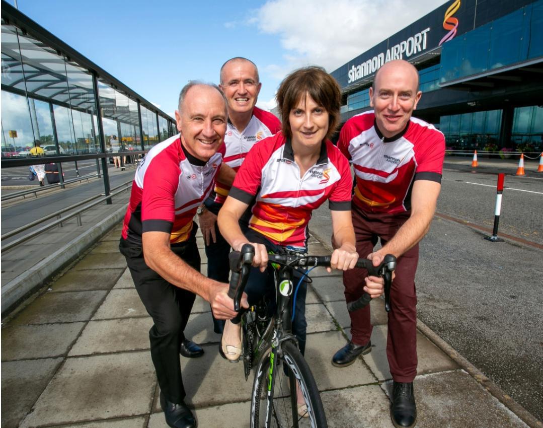 Shannon Airport staff getting on their bikes for charity. The Clare Echo by Páraic McMahon Shannon Airport staff getting on their bikes for charity. The Clare Echo by Páraic McMahon