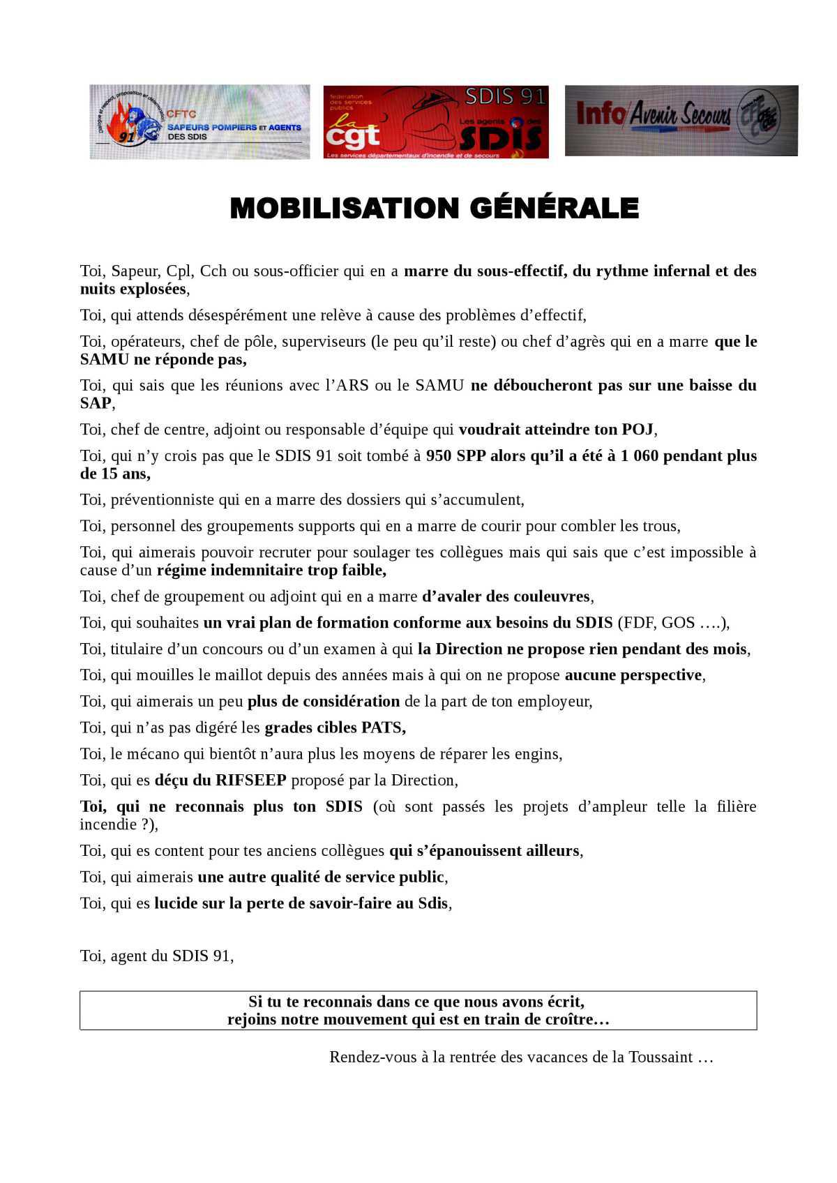 Mobilisation générale au SDIS 91