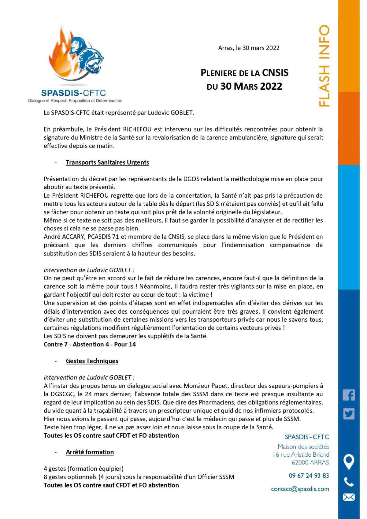 Plénière de la CNSIS du 30 mars 2022