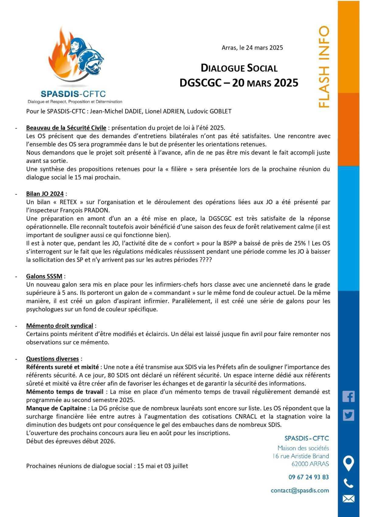DGSCGC - dialogue social du 20 mars 2025