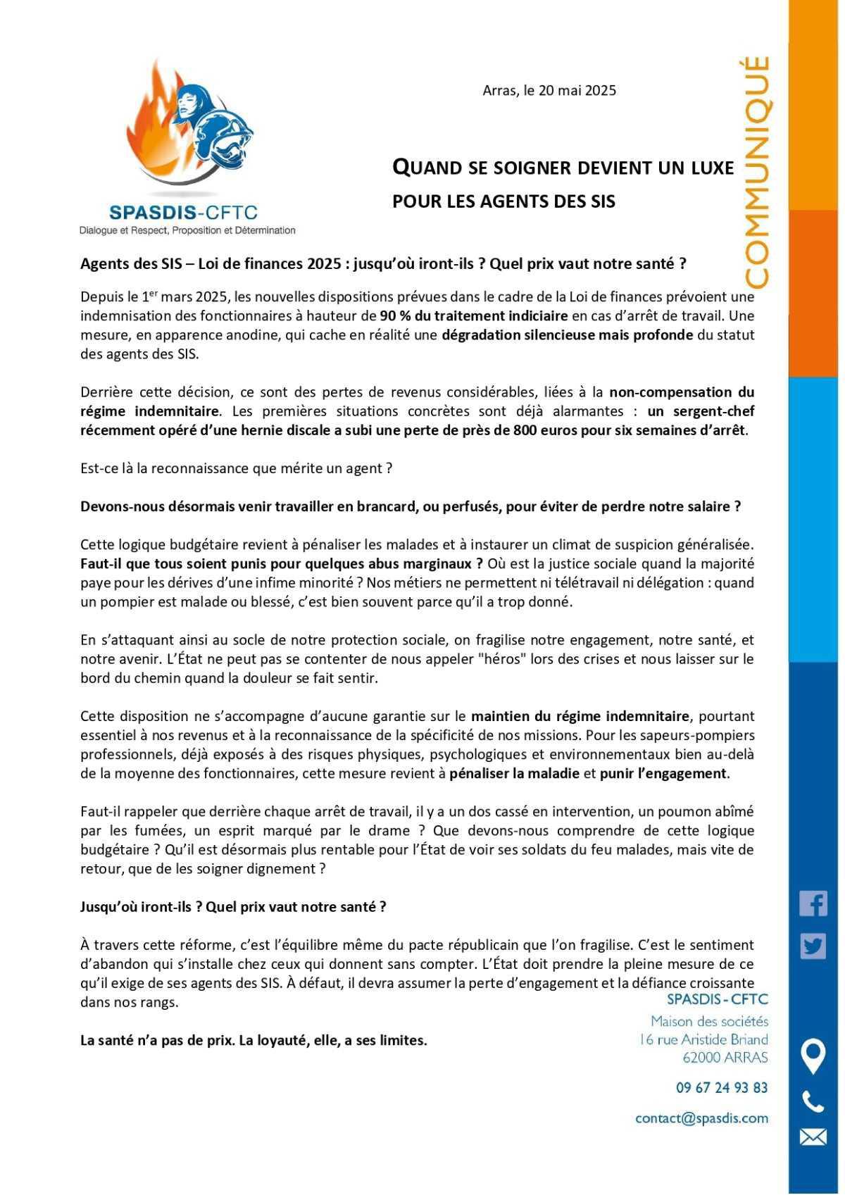 ❌[COMMUNIQUE]❌ Quand se soigner devient un luxe pour les agents des SIS 👇👇👇 
