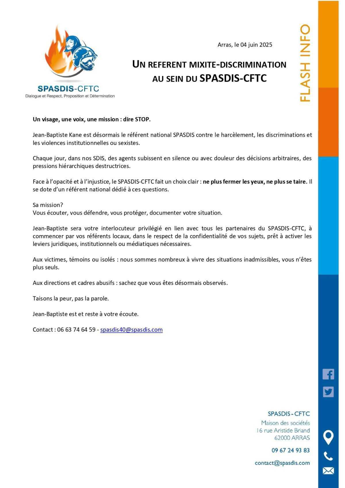 ℹ️⚠️🤝Le #SPASDIS se dote d'un référent mixité-discrimination