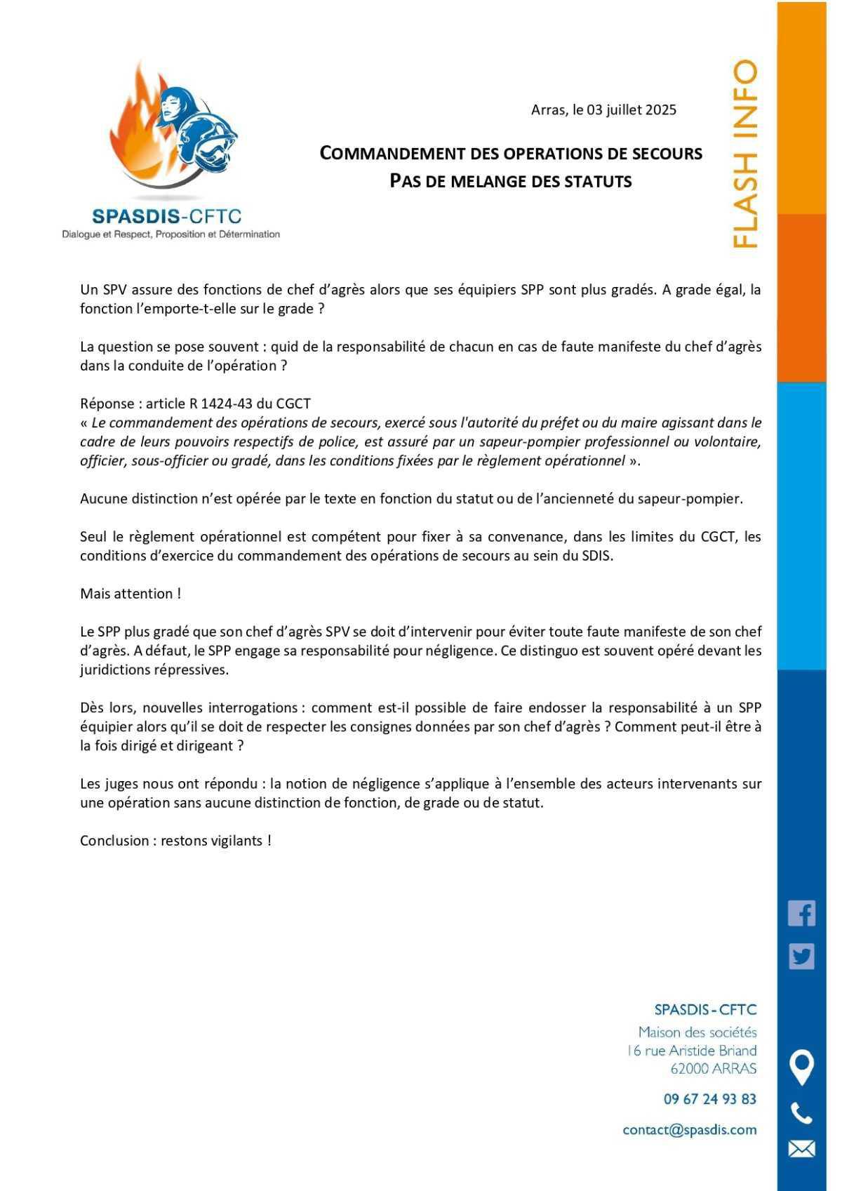Commandement des opérations de secours - SPP / SPV