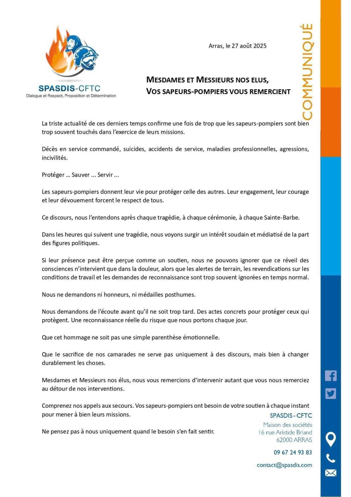 Vos sapeurs-pompiers vous remercient