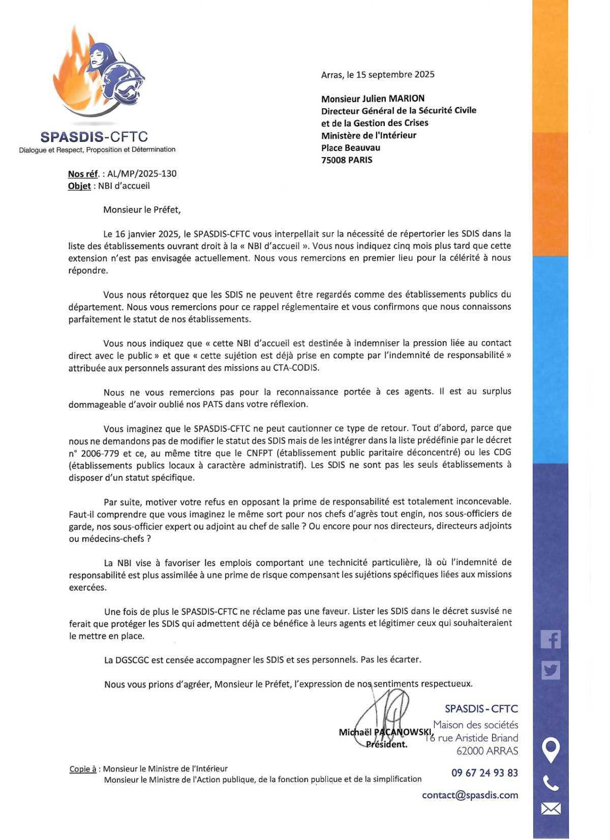 NBI d'accueil pour les personnels des SDIS : refus de la DGSCGC !