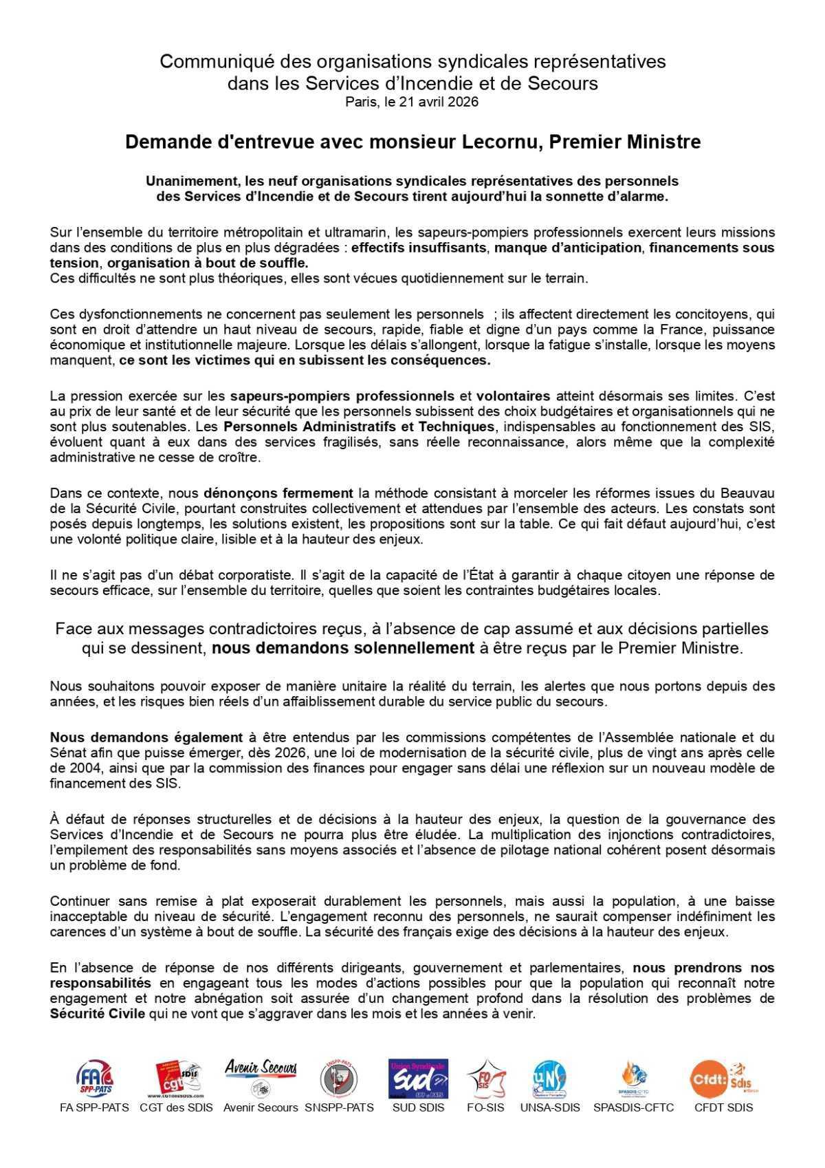 🚨 Les organisations syndicales des SPP alertent 🚨 Les organisations syndicales des SPP alertent