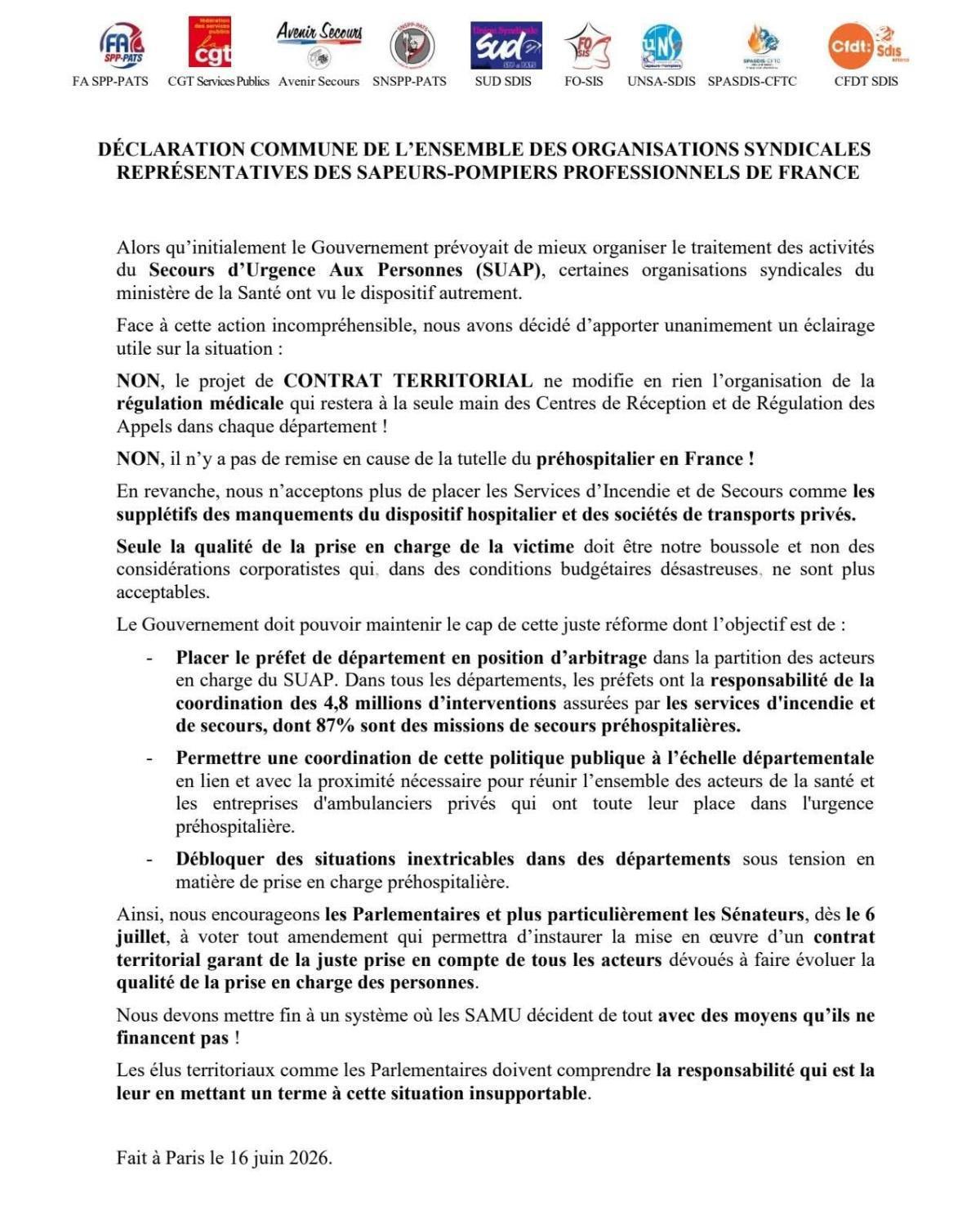 Communiqué intersyndical : traitement du SUAP Communiqué intersyndical : traitement du SUAP