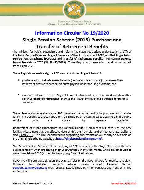 Single Pension Scheme (2013) Purchase & Transfer of retirement benefits