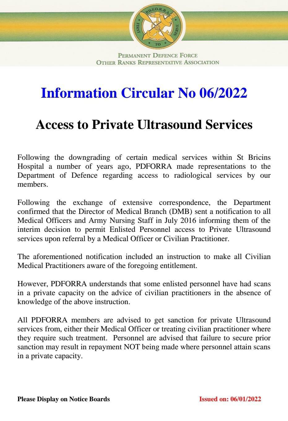 Information Circular No 06 of 22 - Access to Private Ultrasound Services