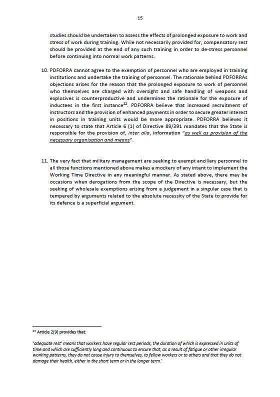 Observations of PDFORRA on the Position Paper posited by Military Management - 14 Oct 2022