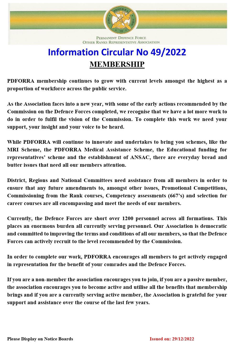 Information Circular No 49 of 22 - Membership
