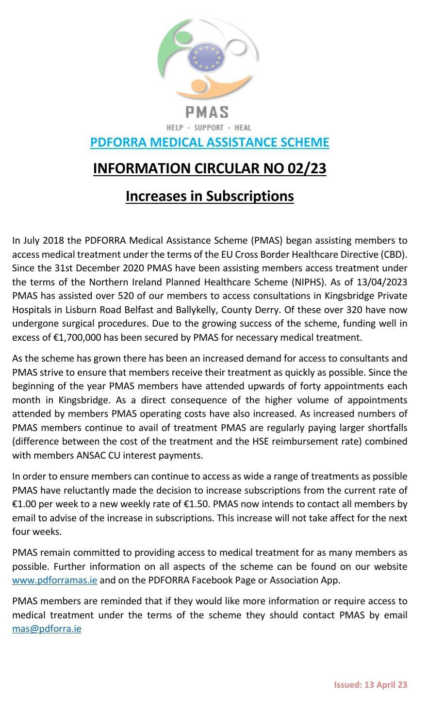 PMAS Information Circular No 02 of 23