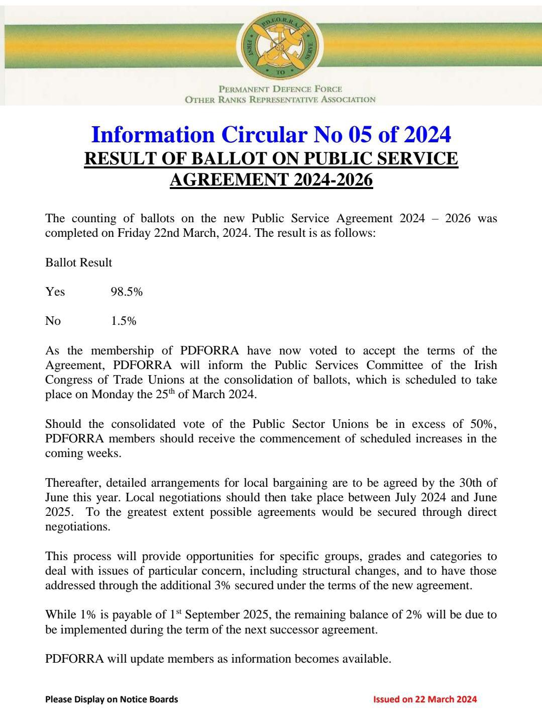 Information Circular No 05 of 2024 -Result of Ballot Public Service Agreement 2024-2026