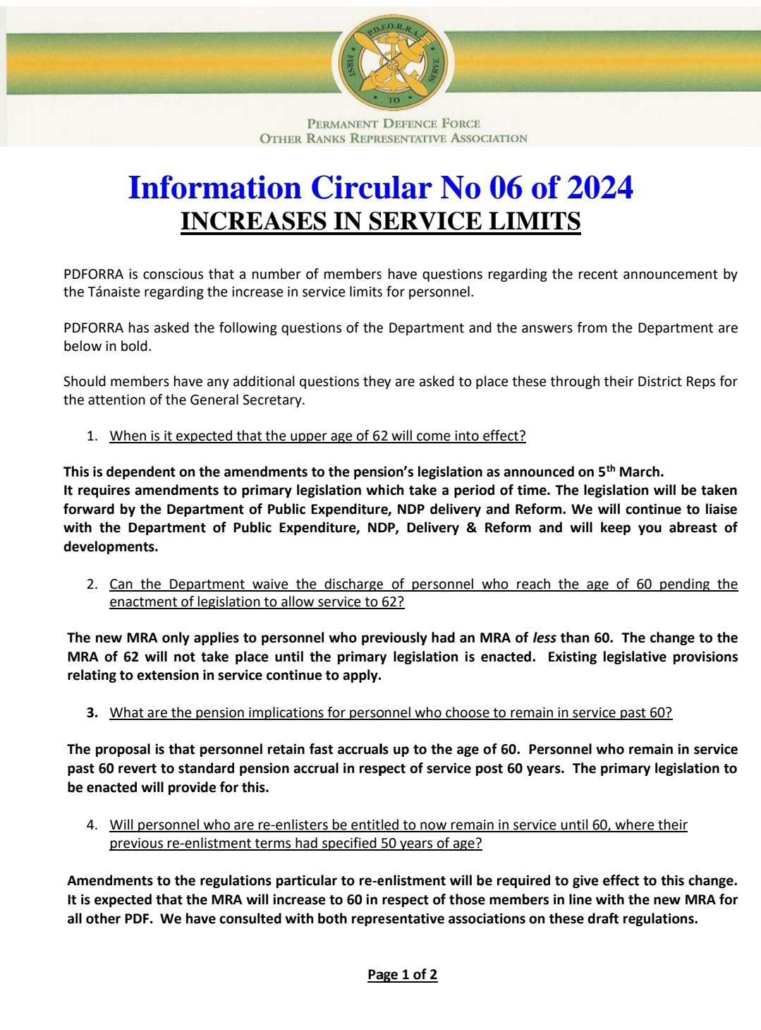 Information Circular No 06 of 2024 - Continuance in Service from 60 to 62 (Two Page Circular) 