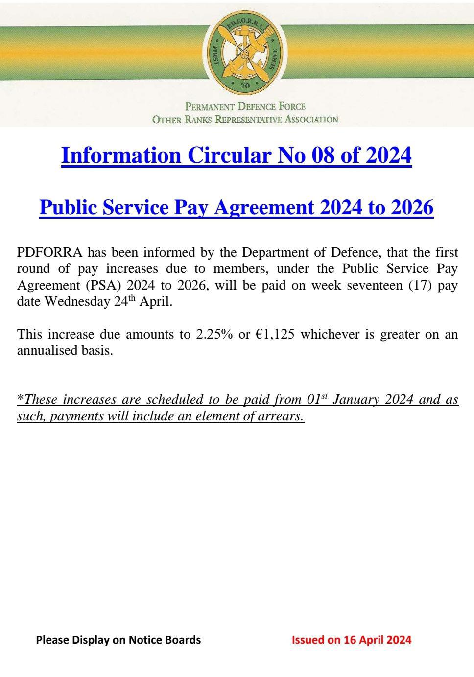 Information Circular No 08 of 24 - Public Service Pay Agreement 2024 to 2026