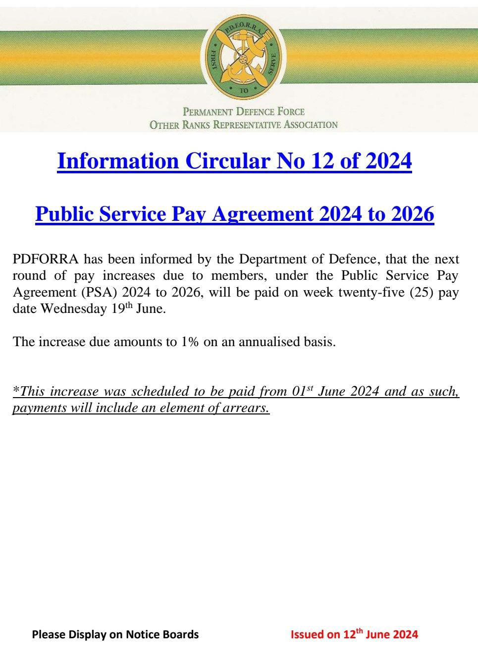 Information Circular No 12 of 24 - Public Service Pay Agreement 2024 to 2026