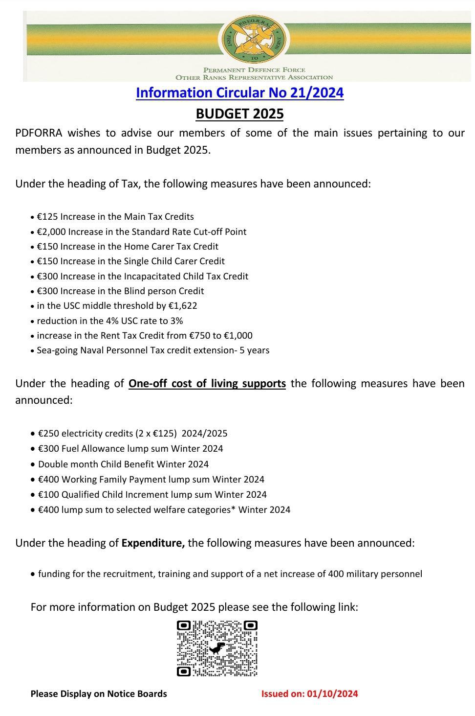 Information Circular No 21 of 24 - Budget 2025