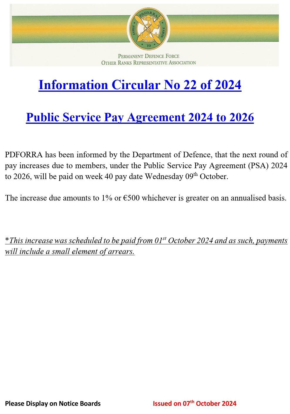 Information Circular No 22 of 24 - Public Service Pay Agreement 2024 to 2026