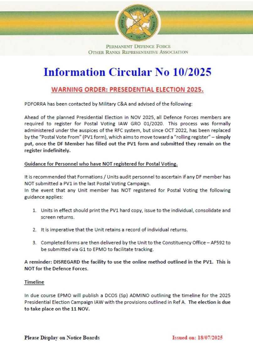 Information Circular No 10 of 25 - Warning Order: Presidential Elections 2025