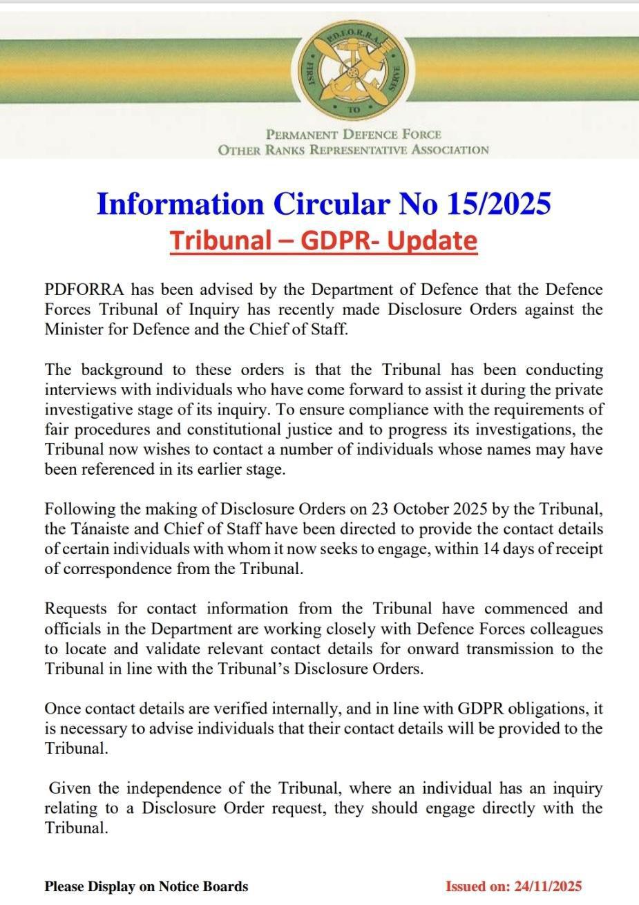 Information Circular No 15 of 2025-Tribunal of Inquiry- GDPR