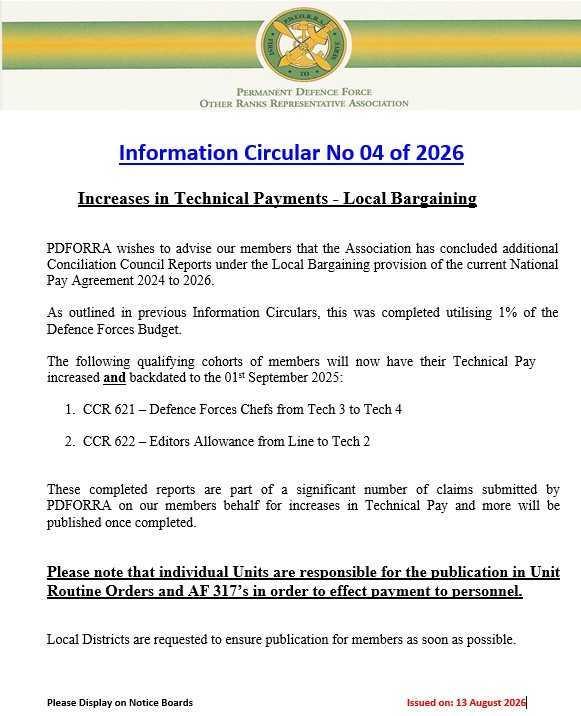 Information Circular No 04 of 26 - Additional Agreed CCR's - Payments under Local Bargaining