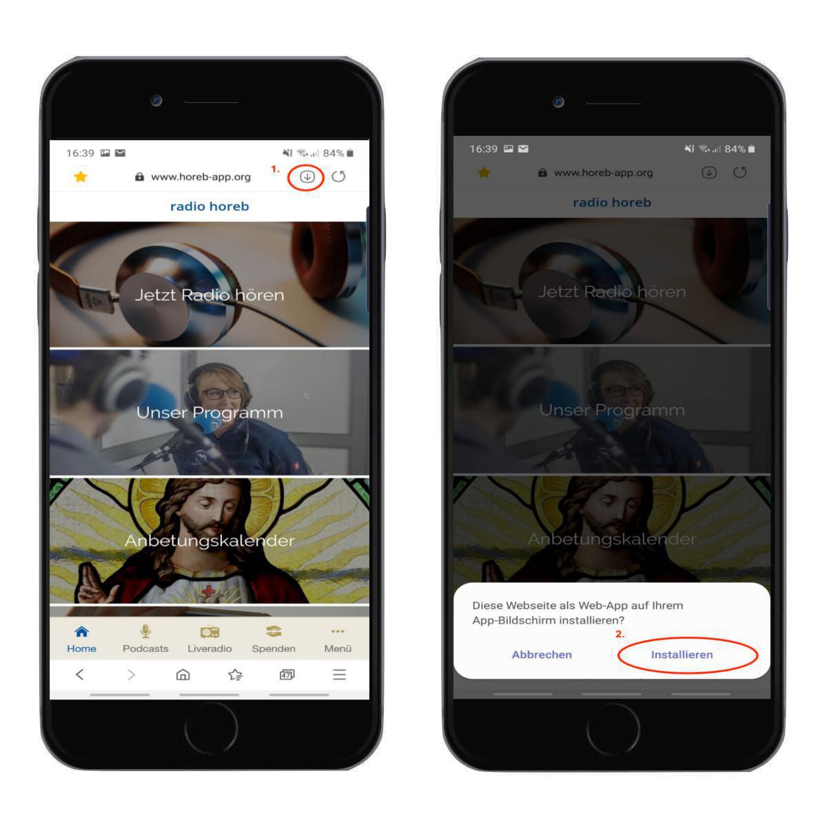 Installation der WebApp auf dem Homescreen Installation der WebApp auf dem Homescreen