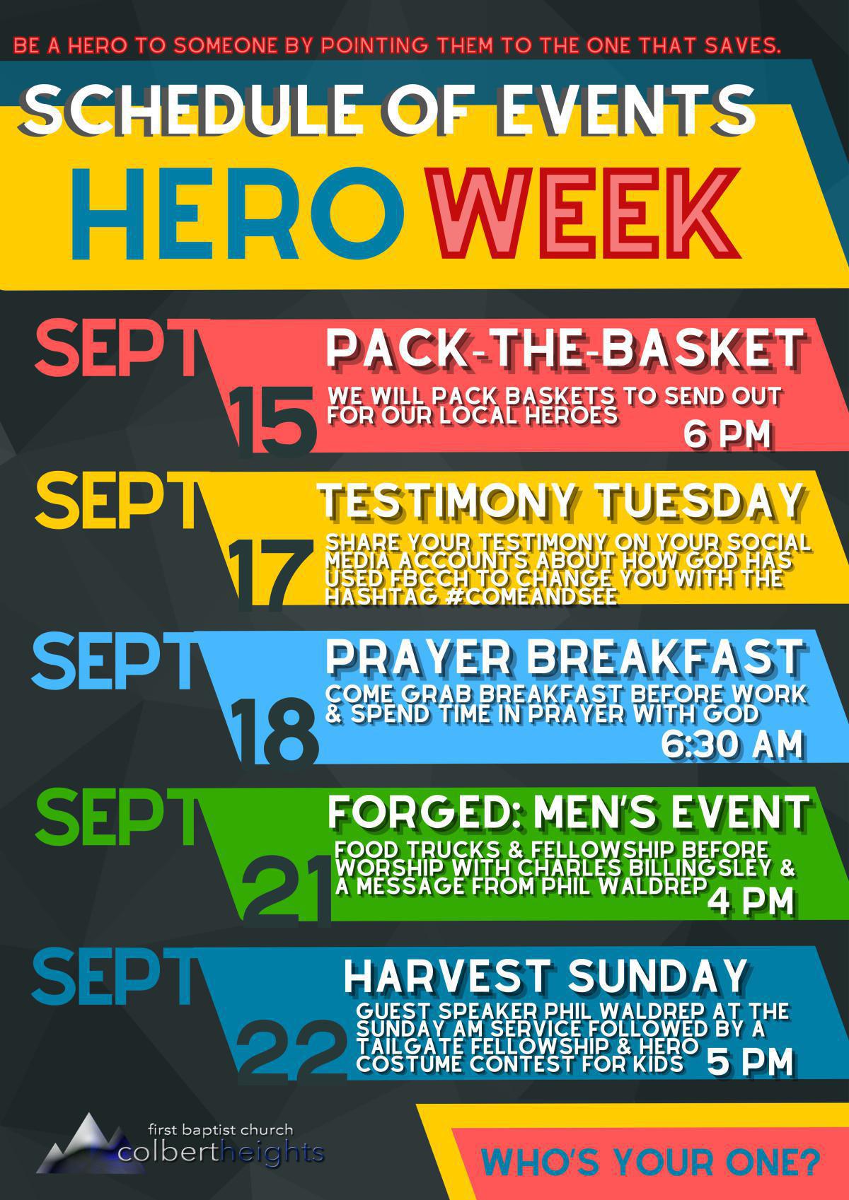 Hero Week Schedule of Events