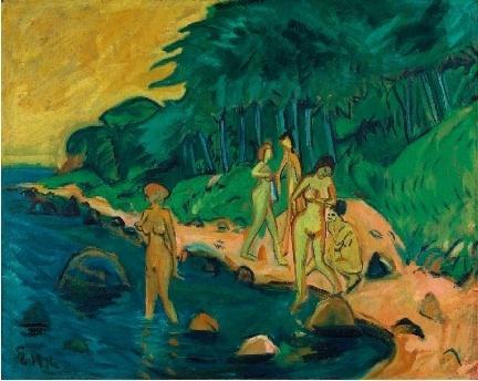 Erich Heckel Baigneuses dans la baie (L’Été à la mer Baltique) 1912, huile sur toile 95 x 119 cm Kunstmuseen Krefeld © photo : Achim Kukulies, Düsseldorf © Adagp, Paris 2011