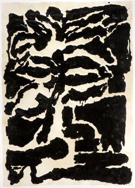 Jean-Pierre Pincemin. Empreinte , 2001. Grand bois tiré réhaussé, 166,5 x 119 cm.