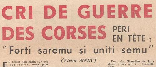 U 27 di ferraghju di u 1967 : A Corsica batte a Francia