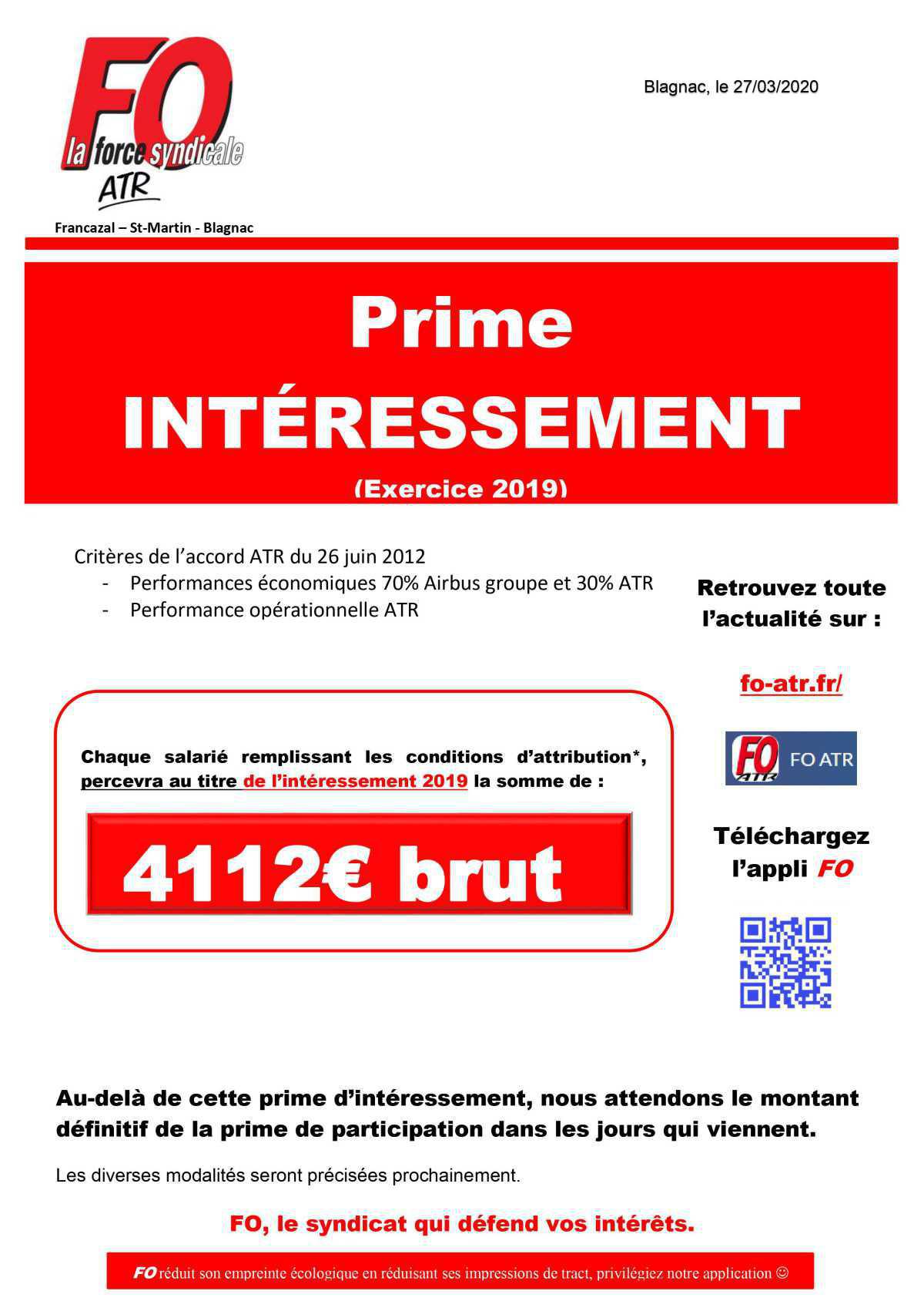 Intéressement 2020 (exercice 2019)