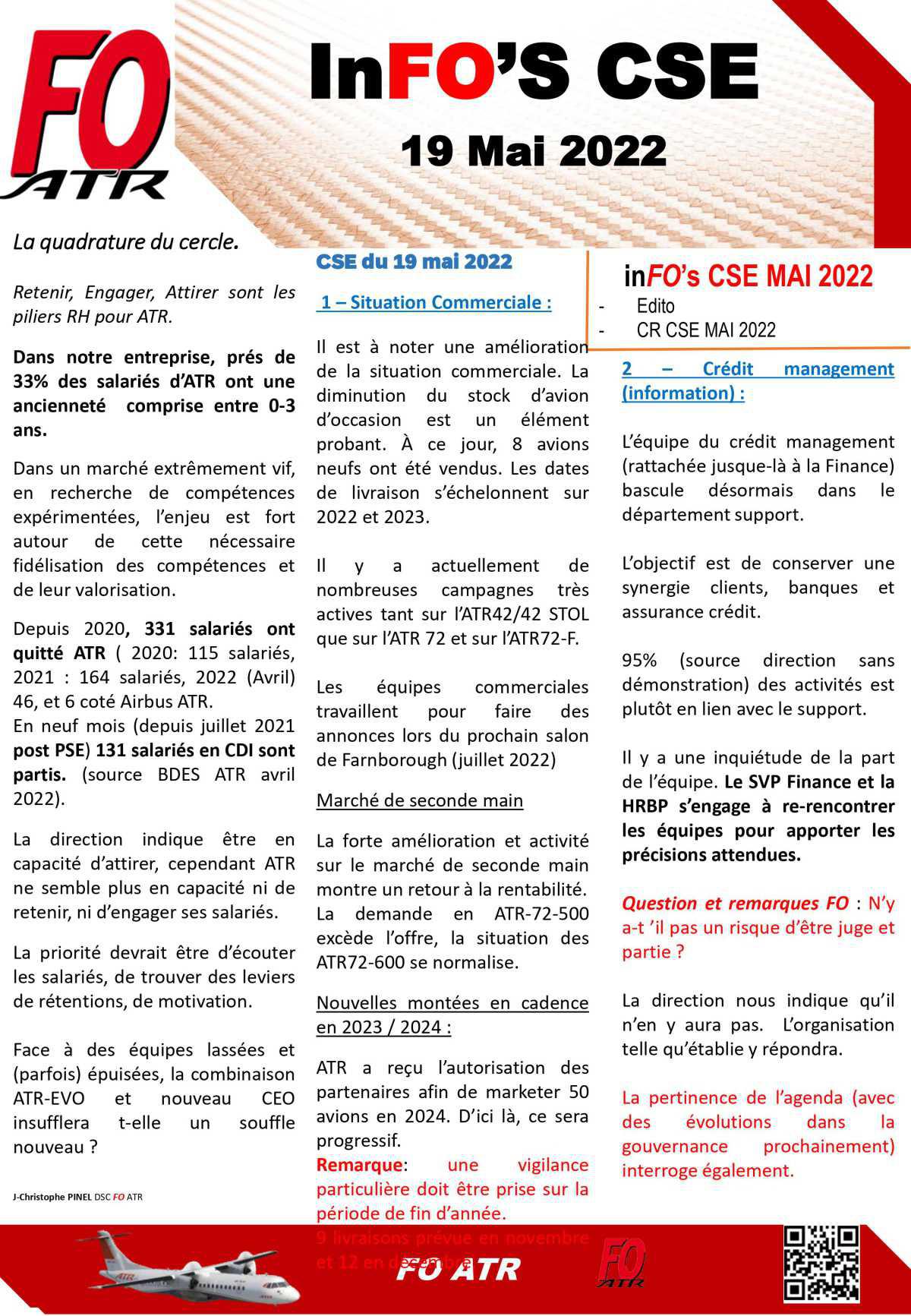 News letter et CSE du mois de mai 2022