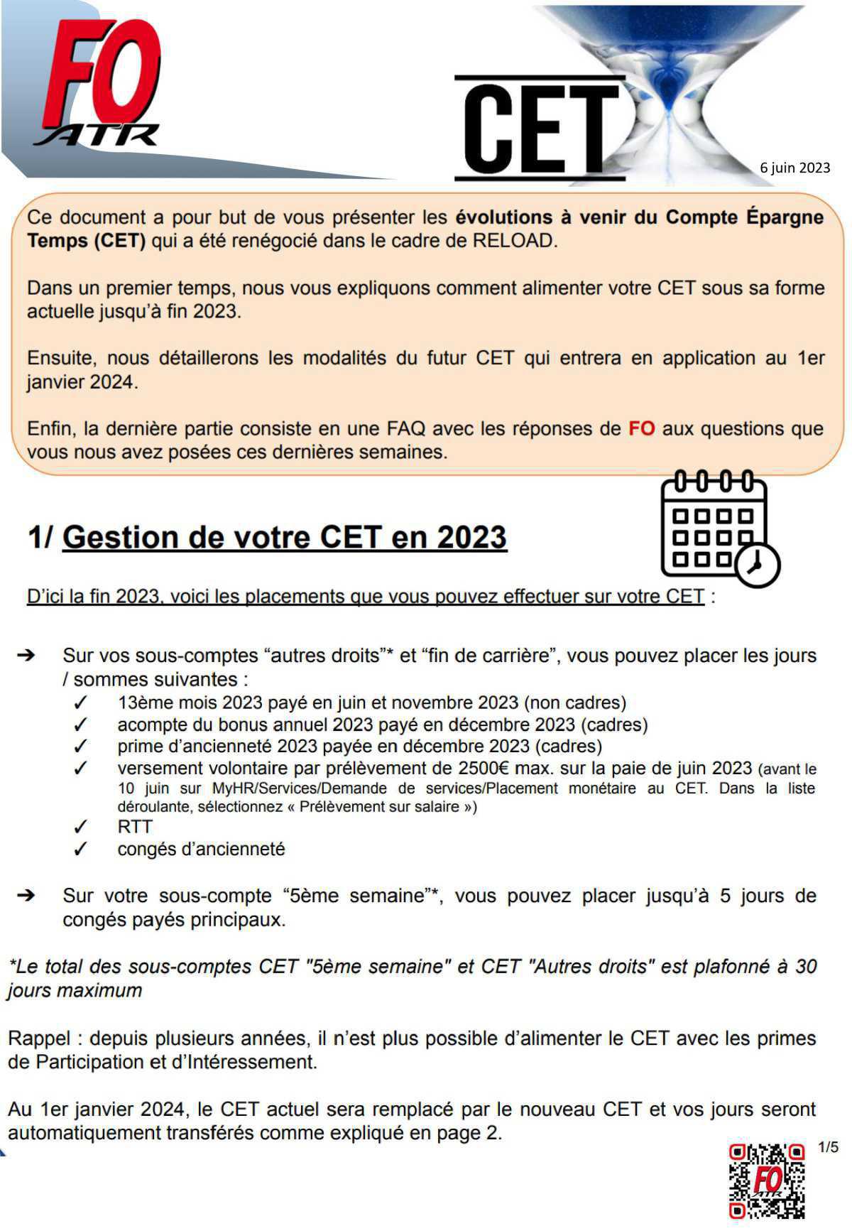 Une semaine, une info : Compte Epargne Temps (CET/TSA) FR/EN