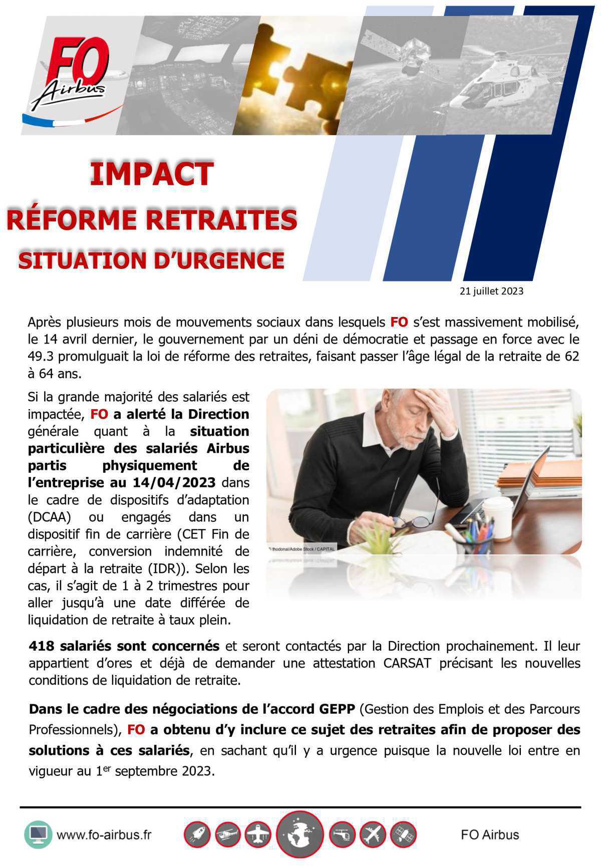 Impact réforme des retraites : situation d'urgence
