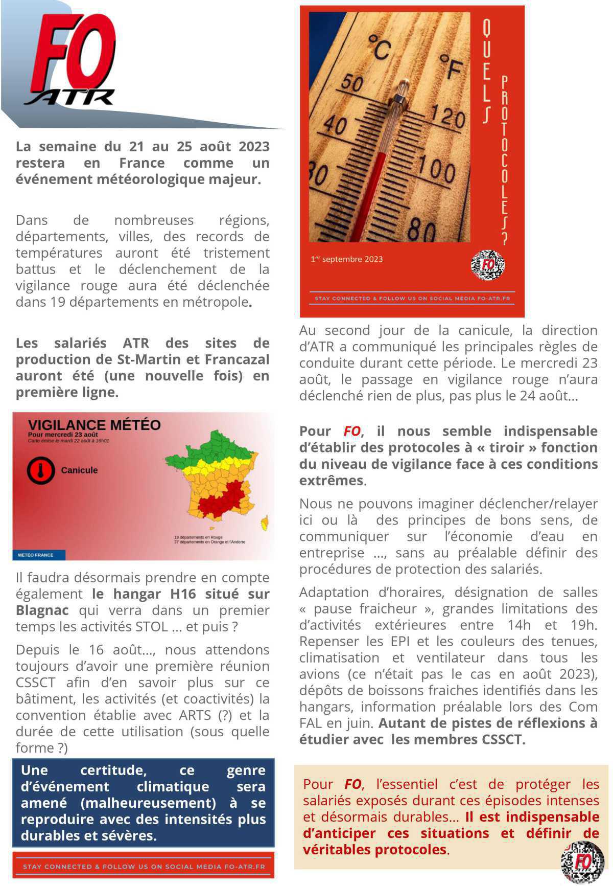 Canicules : quels protocoles pour les salariés ATR exposés ?