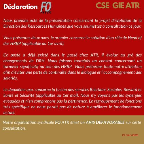 Déclaration FO ATR CSE Mars 2025