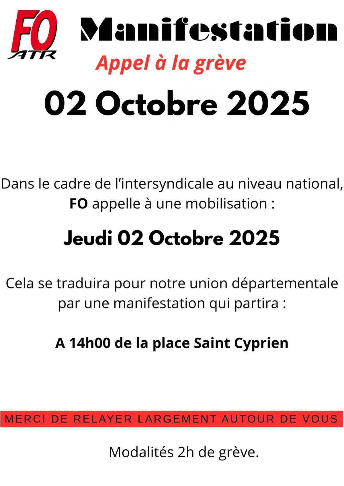 Appel à la manifestation du 02 Octobre 2025
