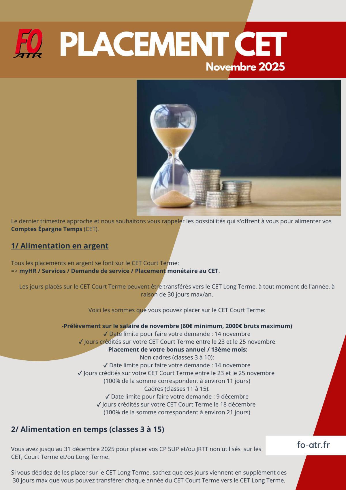 Alimentation des CET en fin d'année.