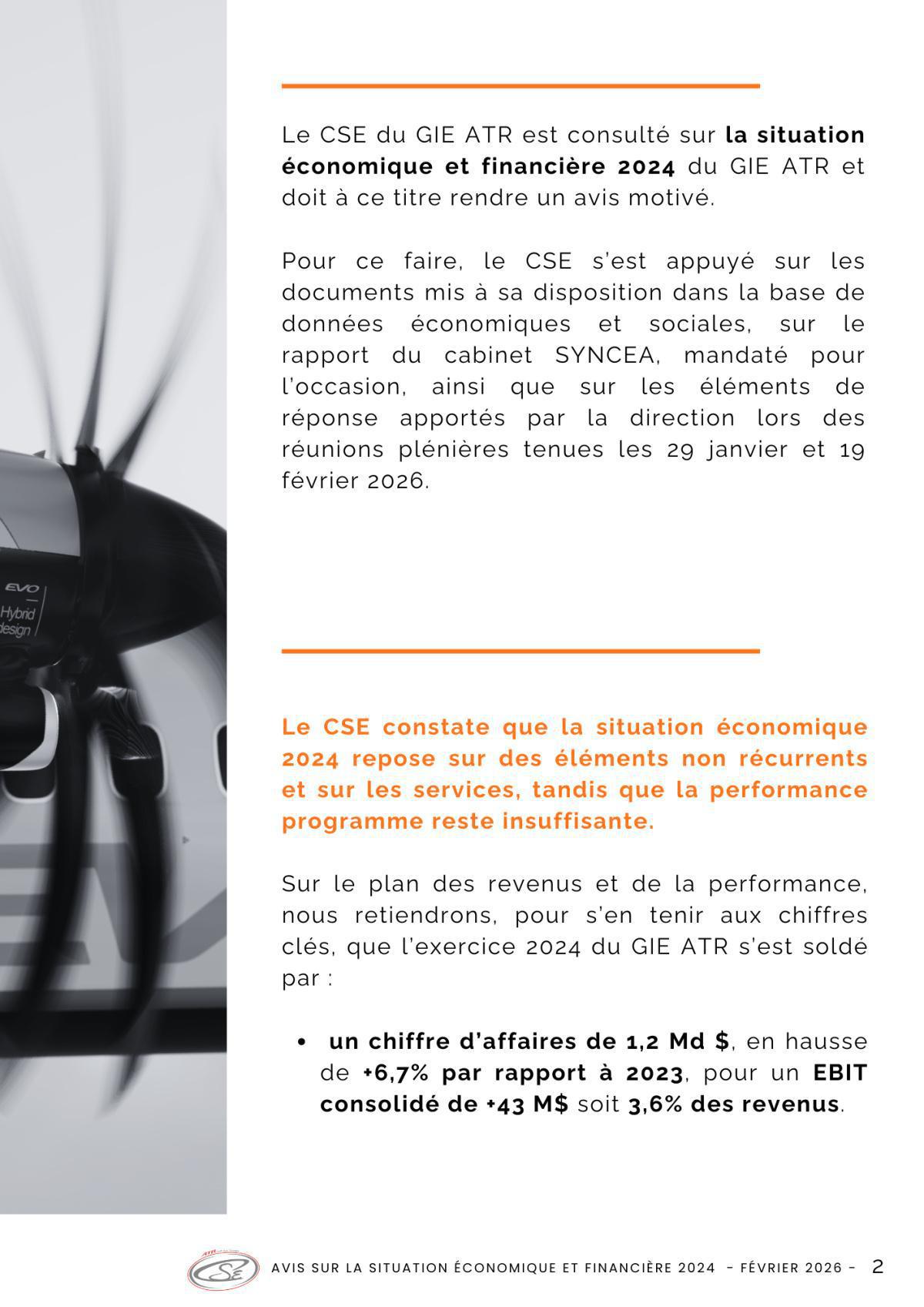 Déclaration intersyndicale Expertise Economique et financière 2024 et avis de la commission économique d'ATR.
