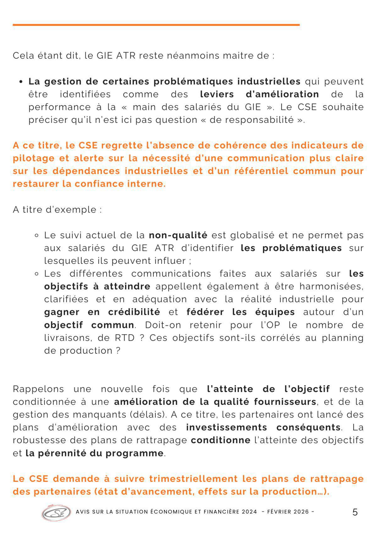 Déclaration intersyndicale Expertise Economique et financière 2024 et avis de la commission économique d'ATR.