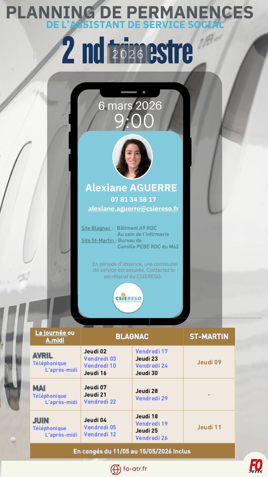 Assistante sociale : planning T2 2026